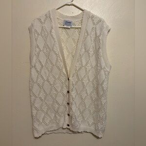🧶 Vintage Amana Woolen Mill White Knit Button Front Sweater Vest | Size L